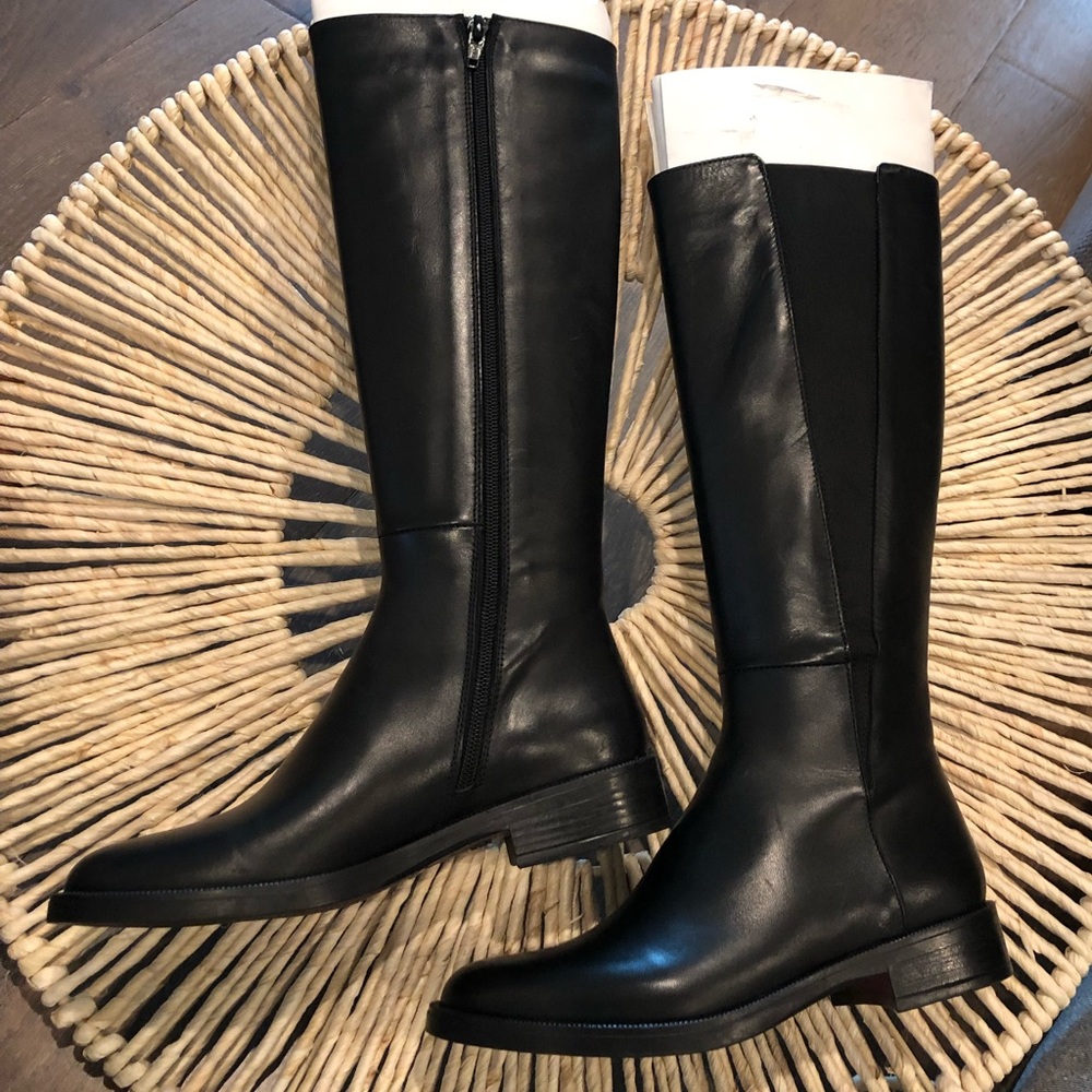 Emanuele Crasto Womens Knee High Riding Boots Black Leather Side Zip Up Size 6